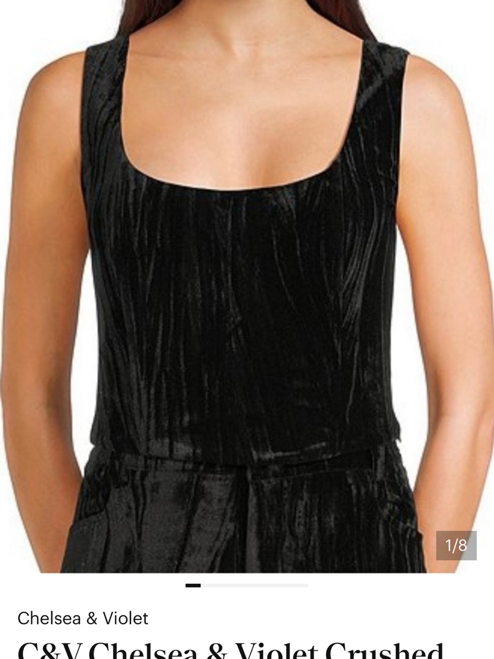Chelsea & Violet Black Crushed Velvet Scoop Tank XS NWT